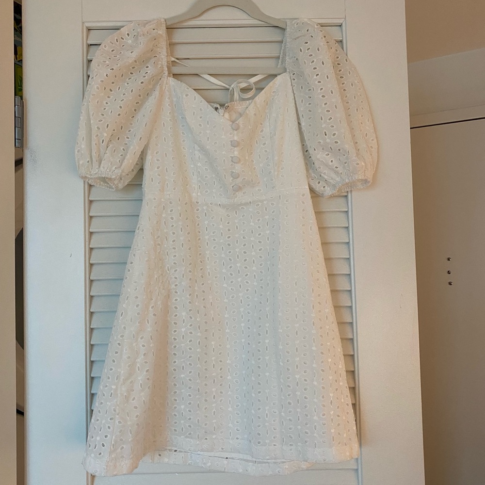 SHEIN White Eyelet Mini Dress with Puff Sleeves
